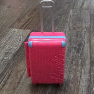 Barbie Doll Hot Pink Luggage Suitcase Retractable Handle Travel  Accessory 4"